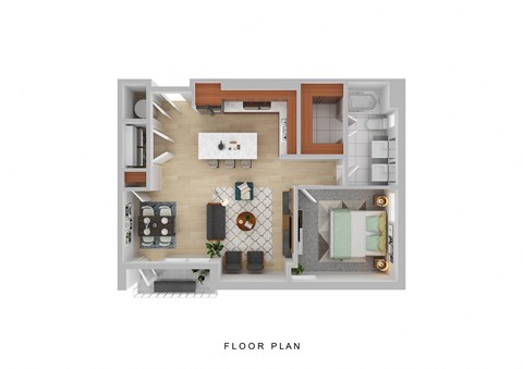 Floor plan for 1 bed, 1 bath, 851 sqft